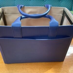 Levenger Blue Leather Desk Tote Organizer
